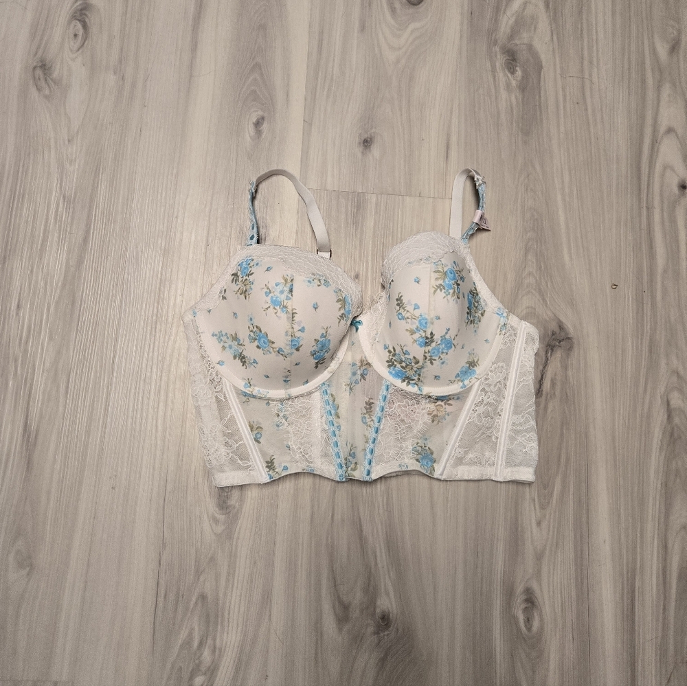 2023 Victoria's Secret Dream Angels Blue Bouquet Floral Lace Corset Top, XL, NWT